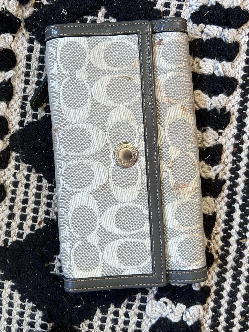 Coach Brown and Black Signature Canvas Small Zip Pouch